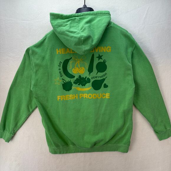 URBAN OUTFITTERS Women's XL Oversize Green Hoodie FRESH PRODUCE - Picture 2 of 8
